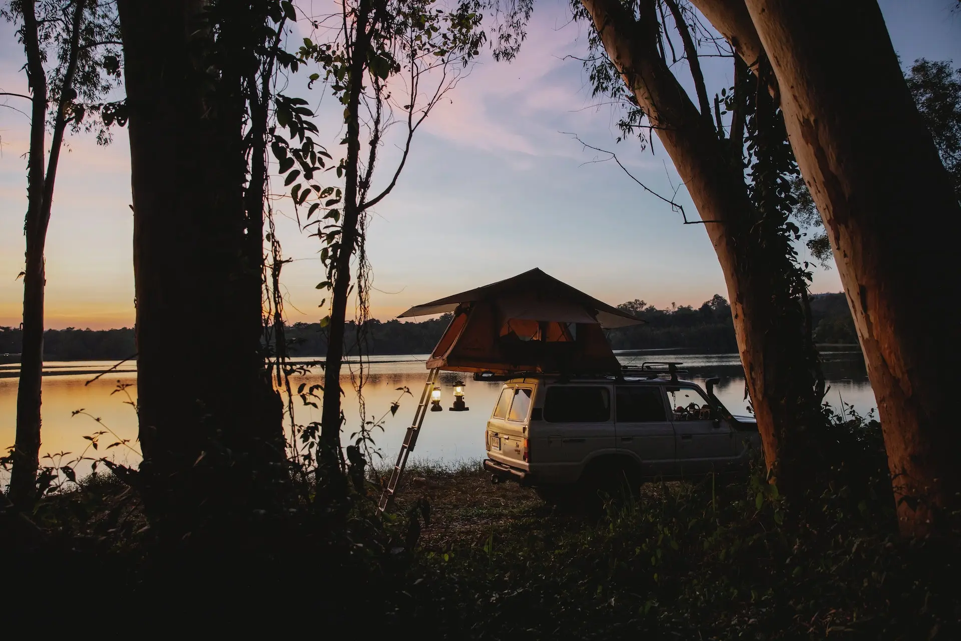 Car roof on the lake